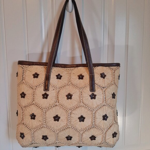 Brighton Woven Raffia & Brown Leather Tote (Flawed) - Picture 7 of 16